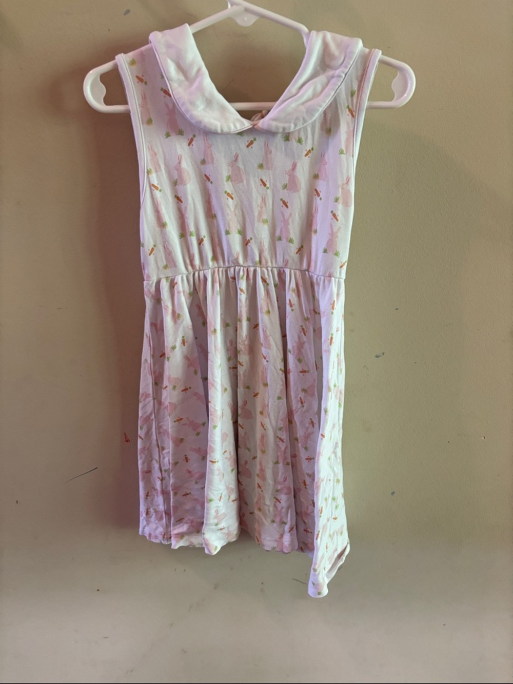 Proper peony twirl Girls Sleeveless Pink Bunny Print Dress with Peter Pan Collar